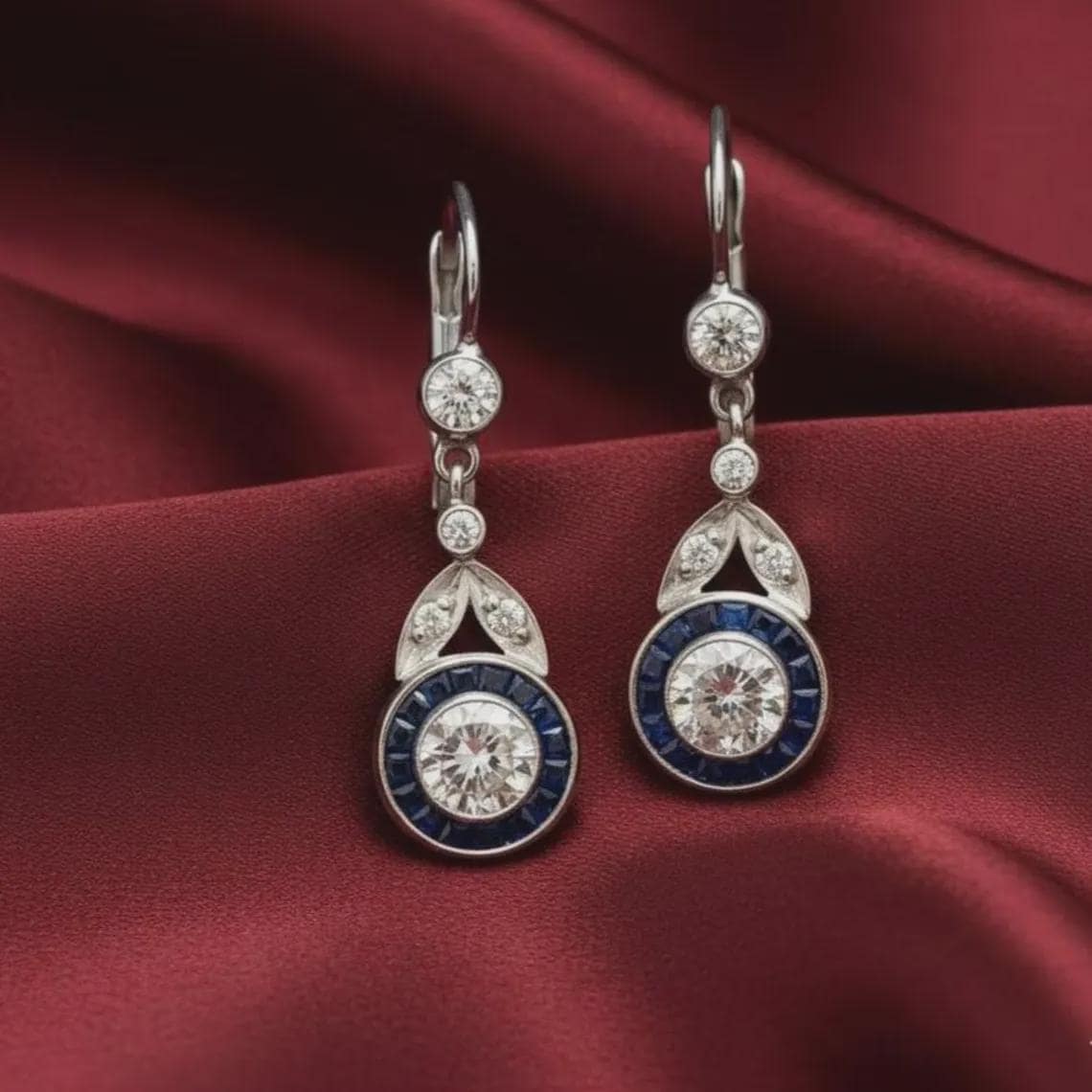 Art Deco Sapphire Diamond Drop Earrings