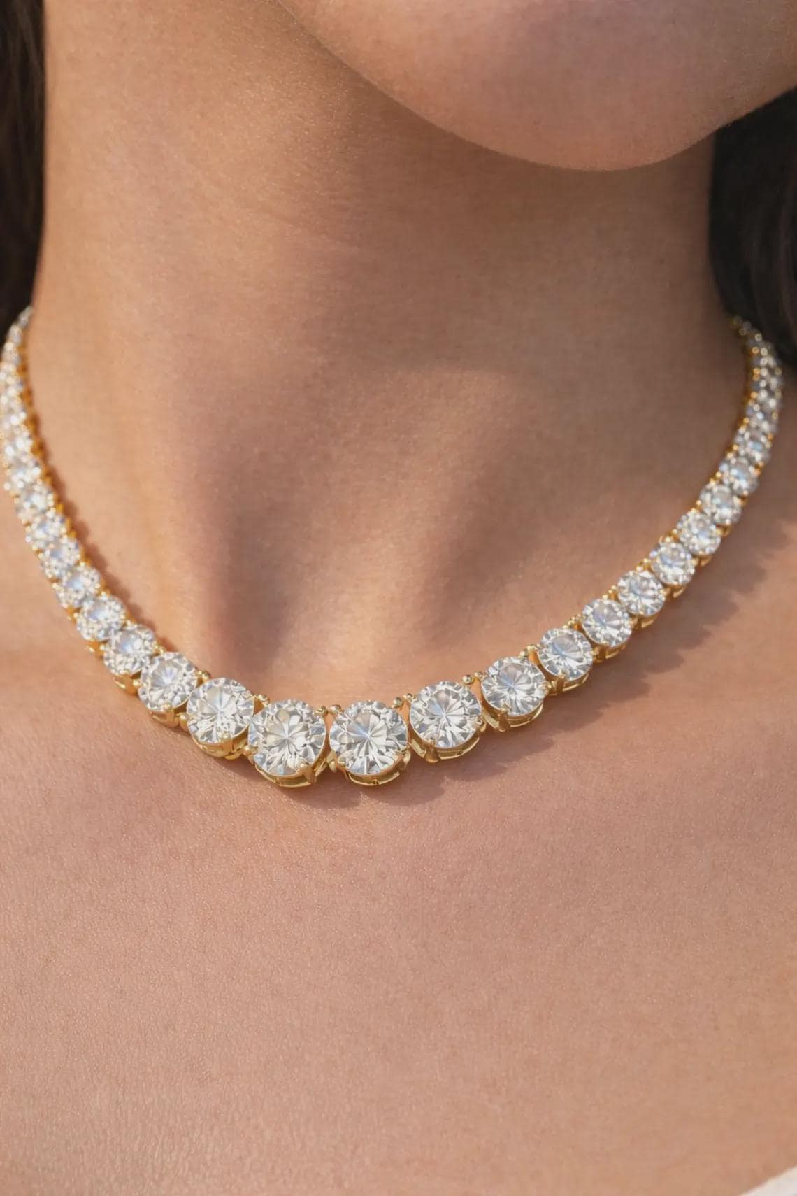 40 CTW Round Cut Moissanite Graduation Tennis Necklace