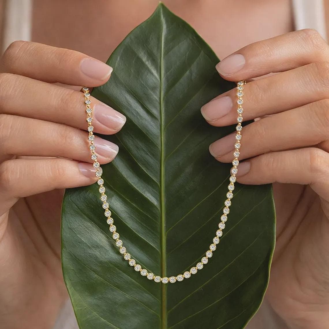 Round Cut Moissanite Tennis Necklace — View 3