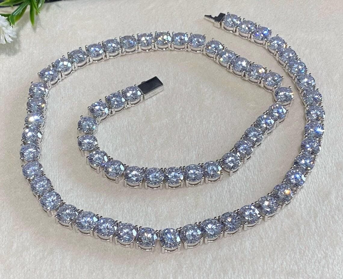 Vintage Sterling Silver White diamond Tennis Necklace women's — View 3