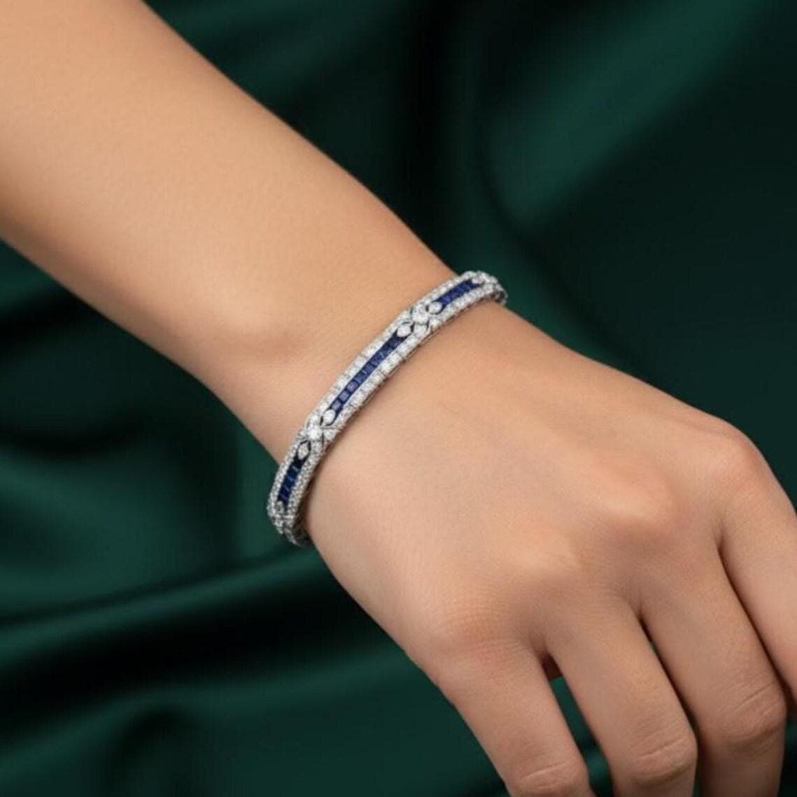 Art Deco Sapphire Diamond Tennis Bracelet — View 4