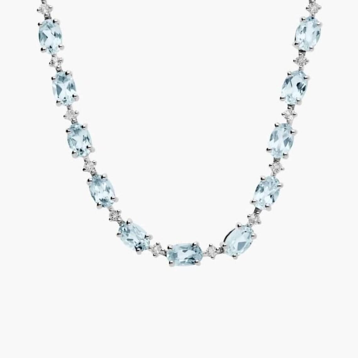 Emerald Cut Blue Topaz Tennis Necklace