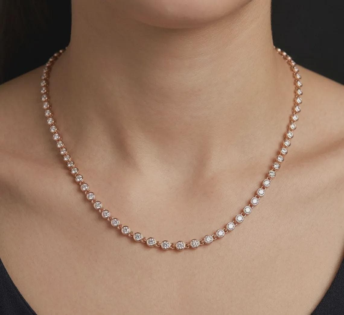 Round Cut Moissanite Tennis Necklace