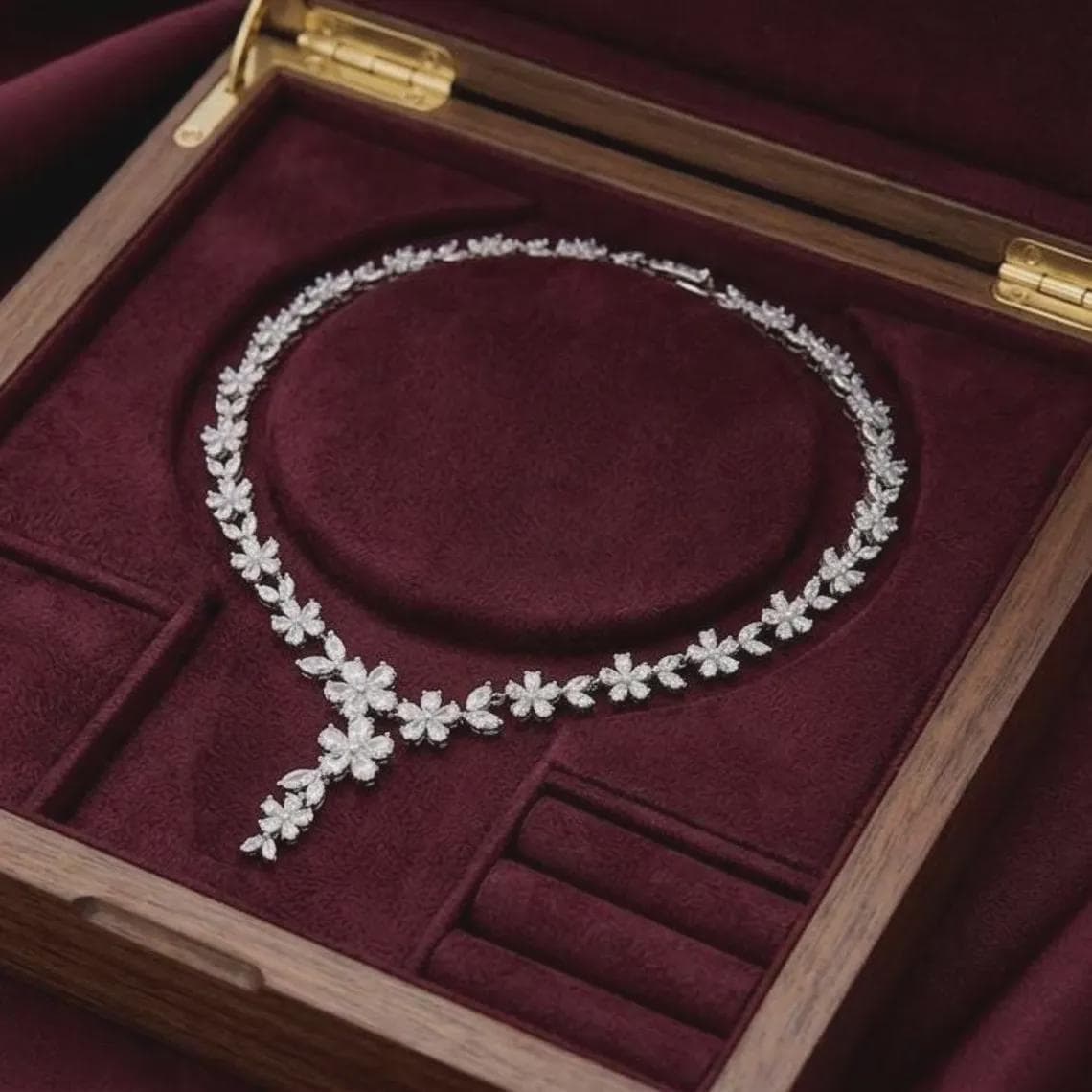 Regal Marquise Floral Garland Diamond/Moissanite Necklace 14K Gold — View 4