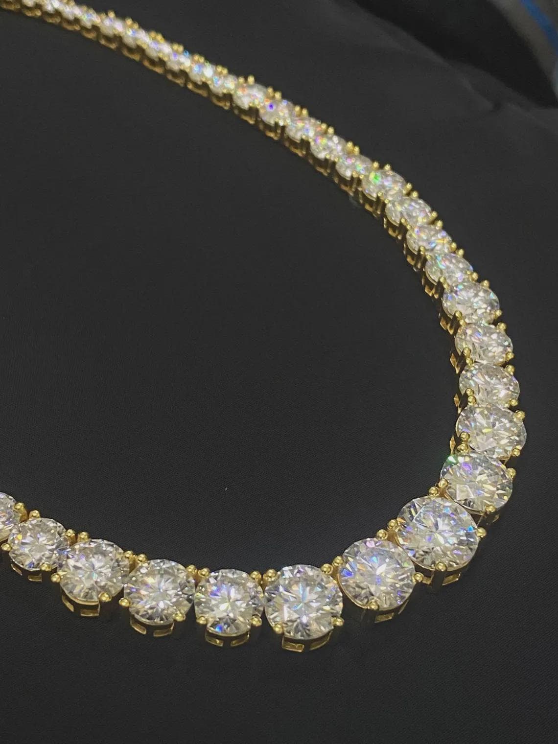 40 CTW Round Cut Moissanite Graduation Tennis Necklace — View 4