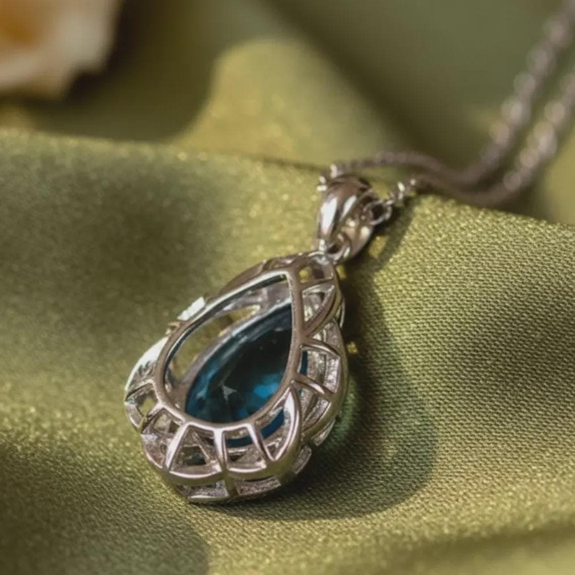 Blue Topaz Teardrop Pendant Necklace — View 3