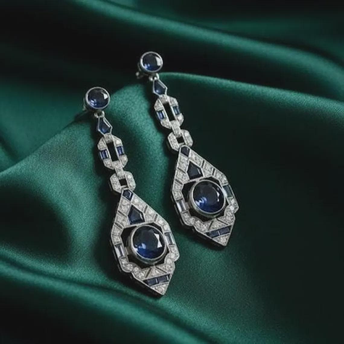 Art Deco Sapphire Diamond Drop Earrings