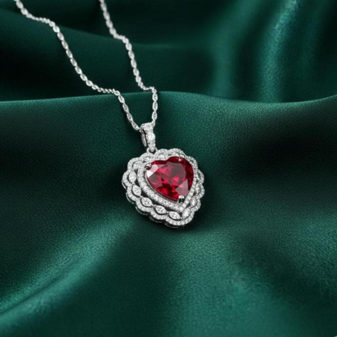 Heart Cut Ruby Halo Pendant — View 2