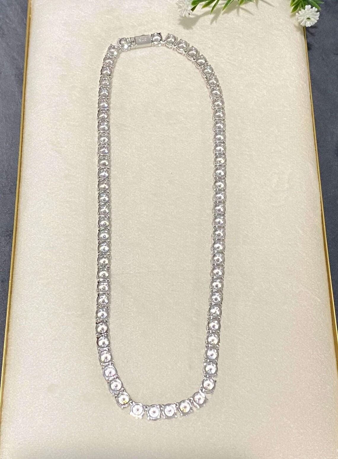 Vintage Sterling Silver White diamond Tennis Necklace women's — View 4