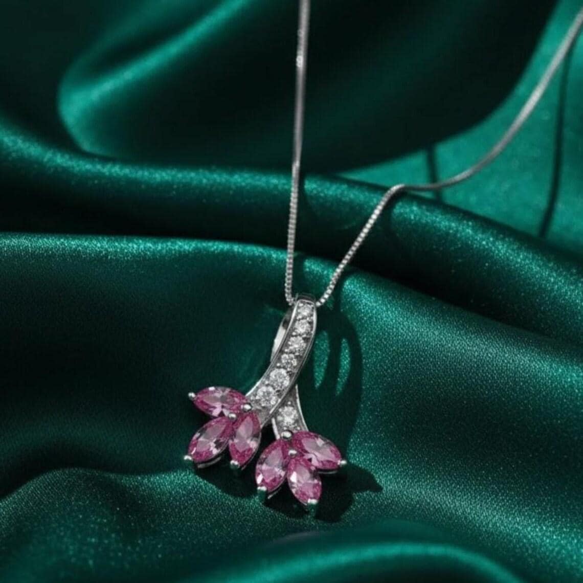 Marquise Pink Sapphire Diamond Pendant Necklace — View 3