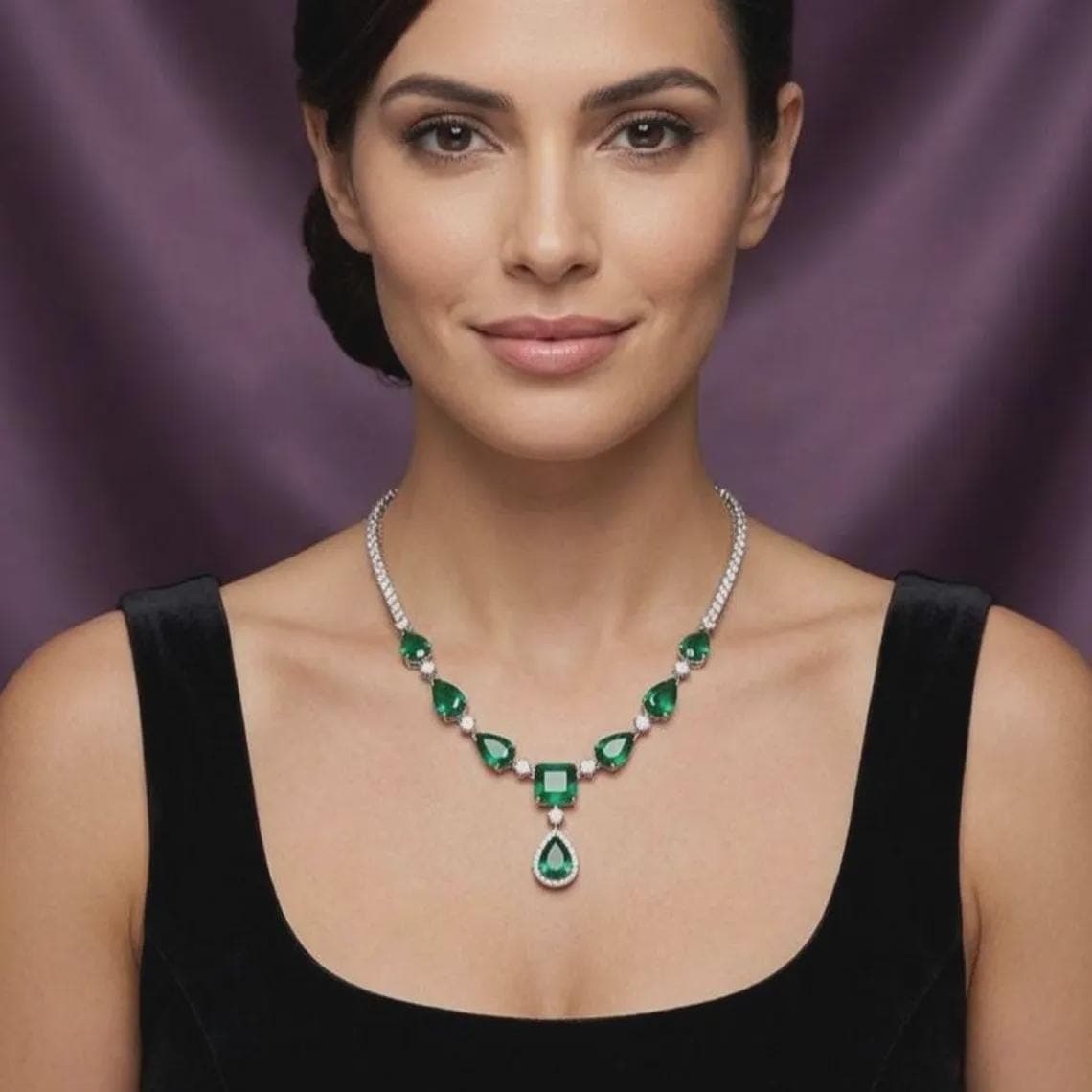 Eternal Elegance Emerald & Diamond Statement Necklace 14K — View 3