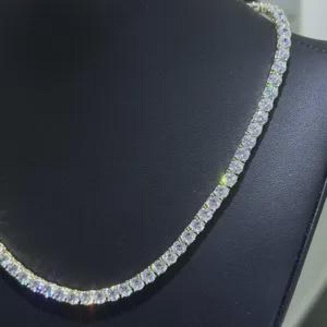 Moissanite Round Tennis Necklace: Platinum Over 925 Sterling — View 3