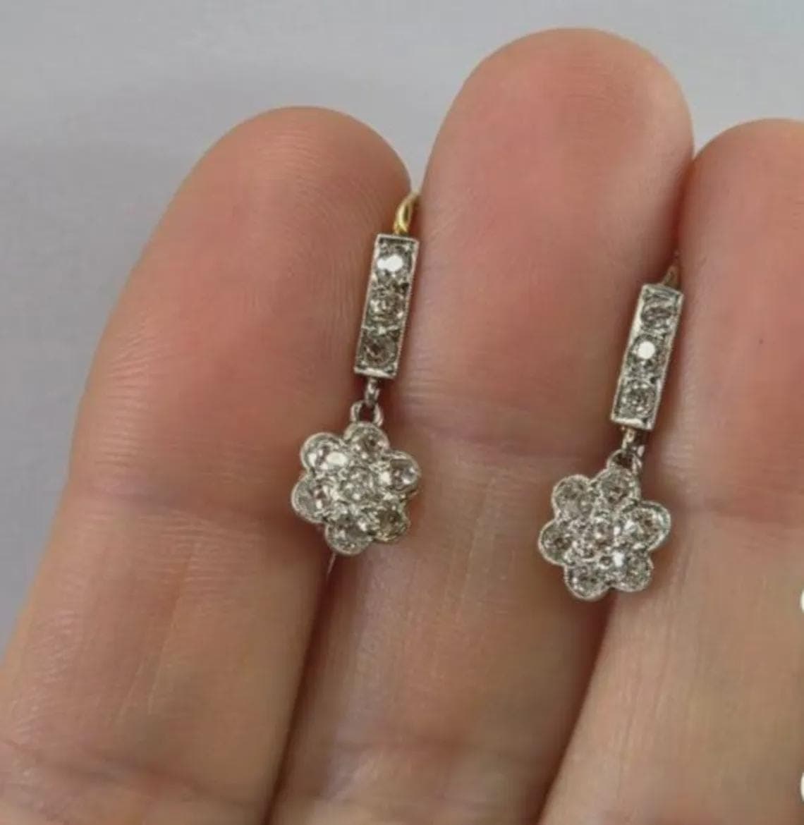 Vintage Diamond Flower Drop Earrings — View 4