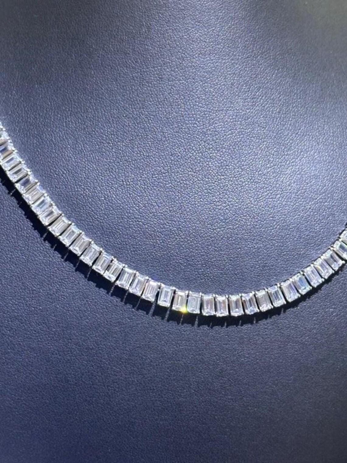 Baguette Diamond Tennis Necklace — View 3