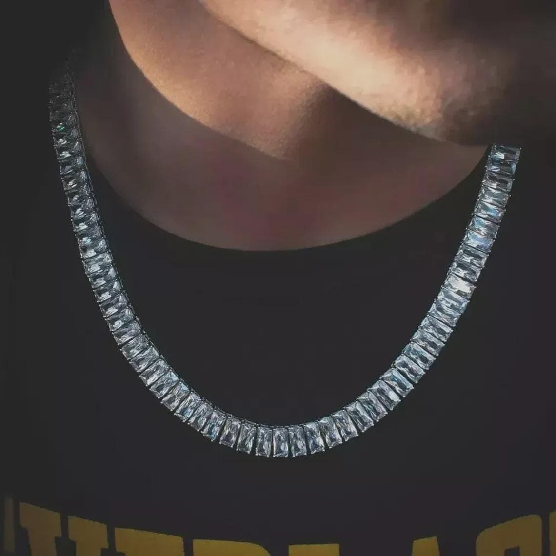 17CT Baguette cz stone Diamond Men's Tennis Necklace — View 2