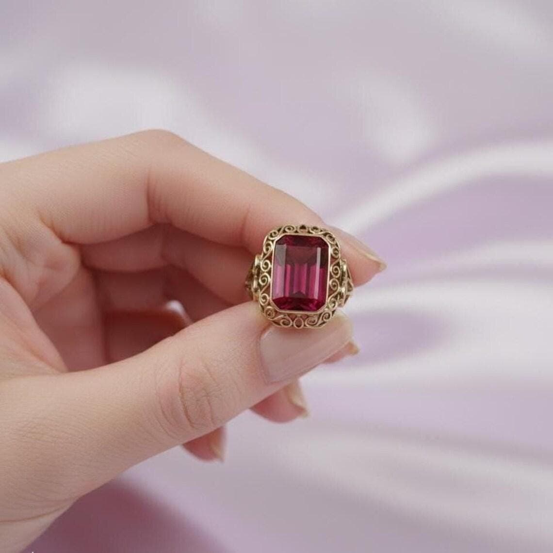 14K Gold Plated Victorian Bold Red Ruby Solitaire — View 2