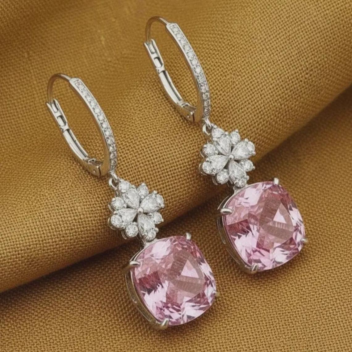 Victorian Style Cushion Cut Pink Sapphire Dangles