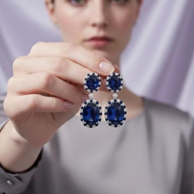 fine Oval Blue Sapphire & Round Diamond Women's — View 2