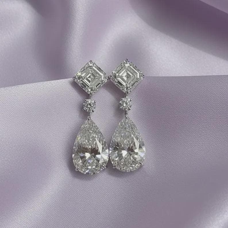 14K Gold Plated Tear Drop Dangling Diamond/Moissanite Women's