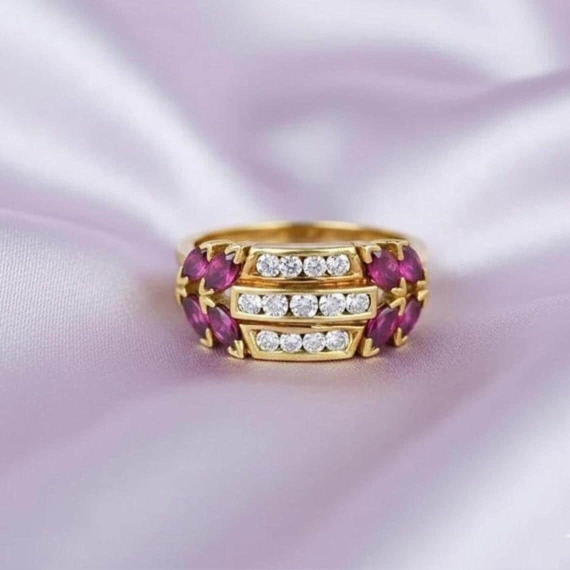 Luxury Pink Ruby & Diamond 14K Gold Plated