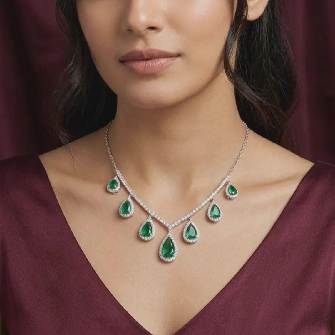 Empress Green Emerald V-Necklace 14K Gold Plated Wedding — View 3