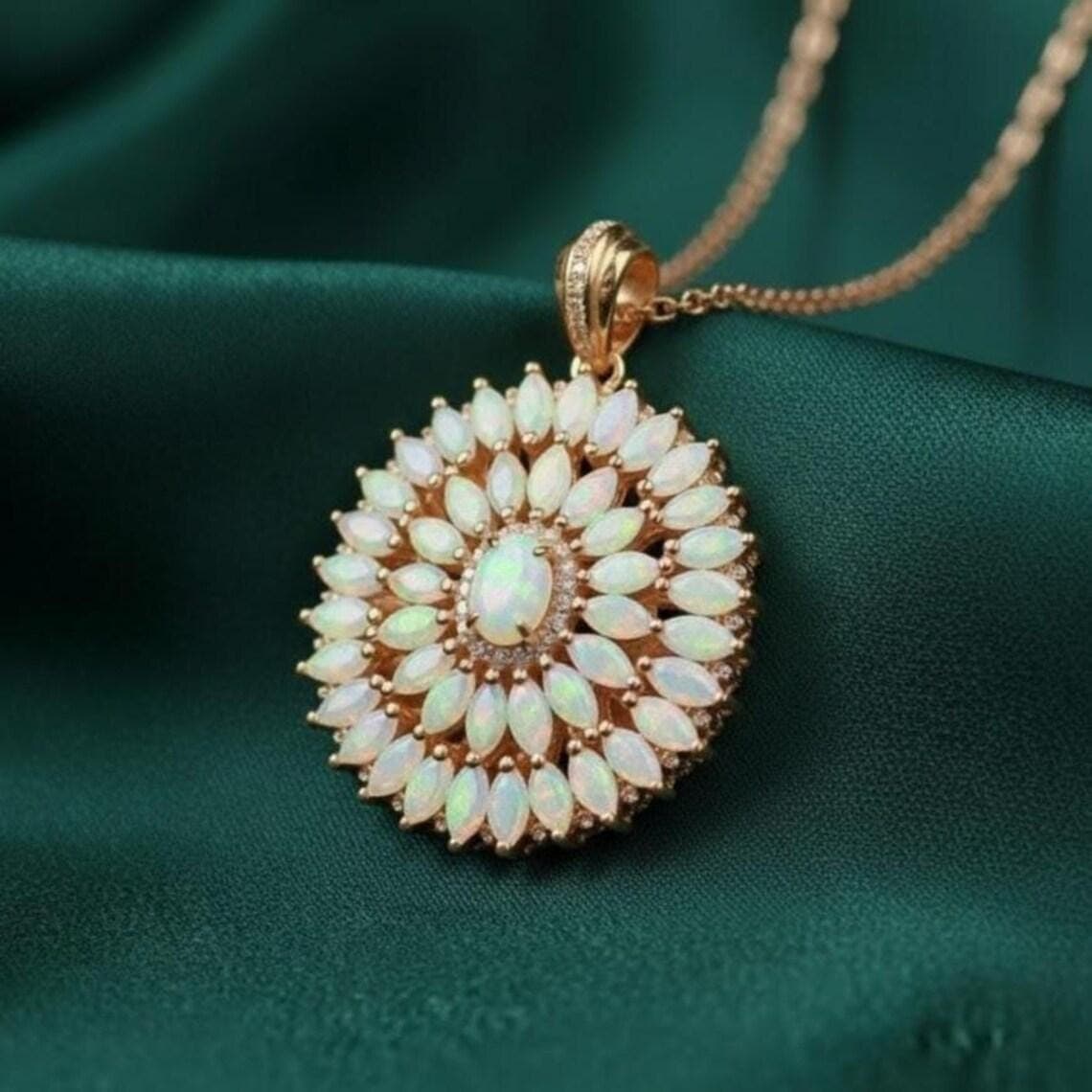 Marquise Opal Sunburst Pendant Necklace