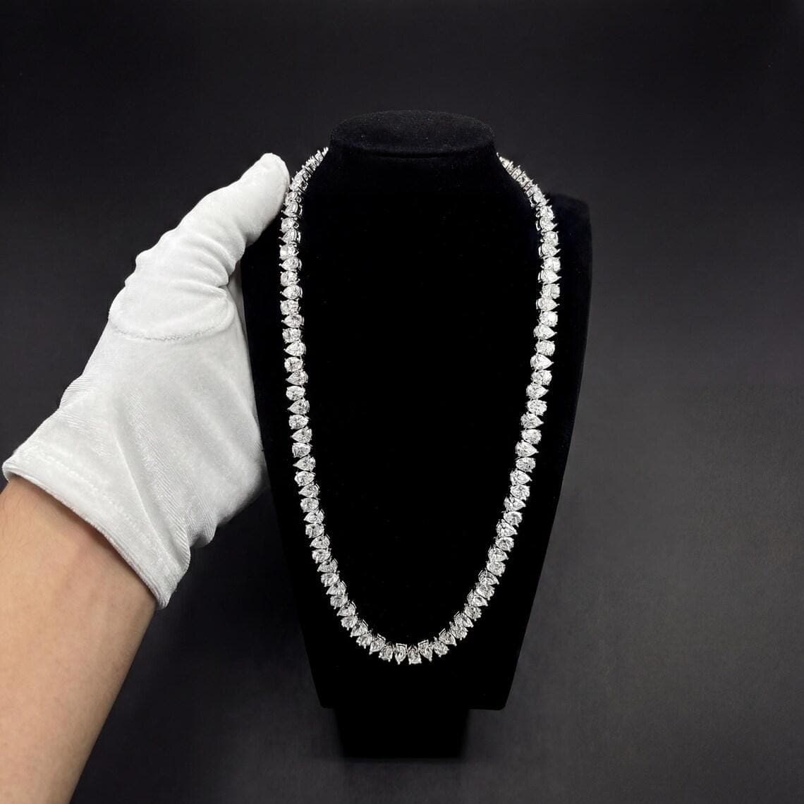 Pear Cut Moissanite Luxury Tennis Necklace — View 4