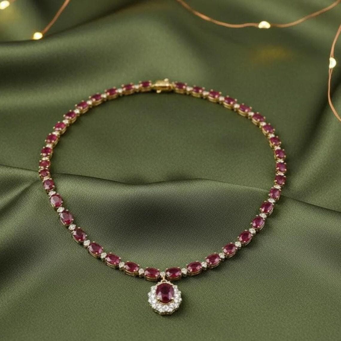 14K Gold Plated Ruby Diamond Pendant Necklace — View 2