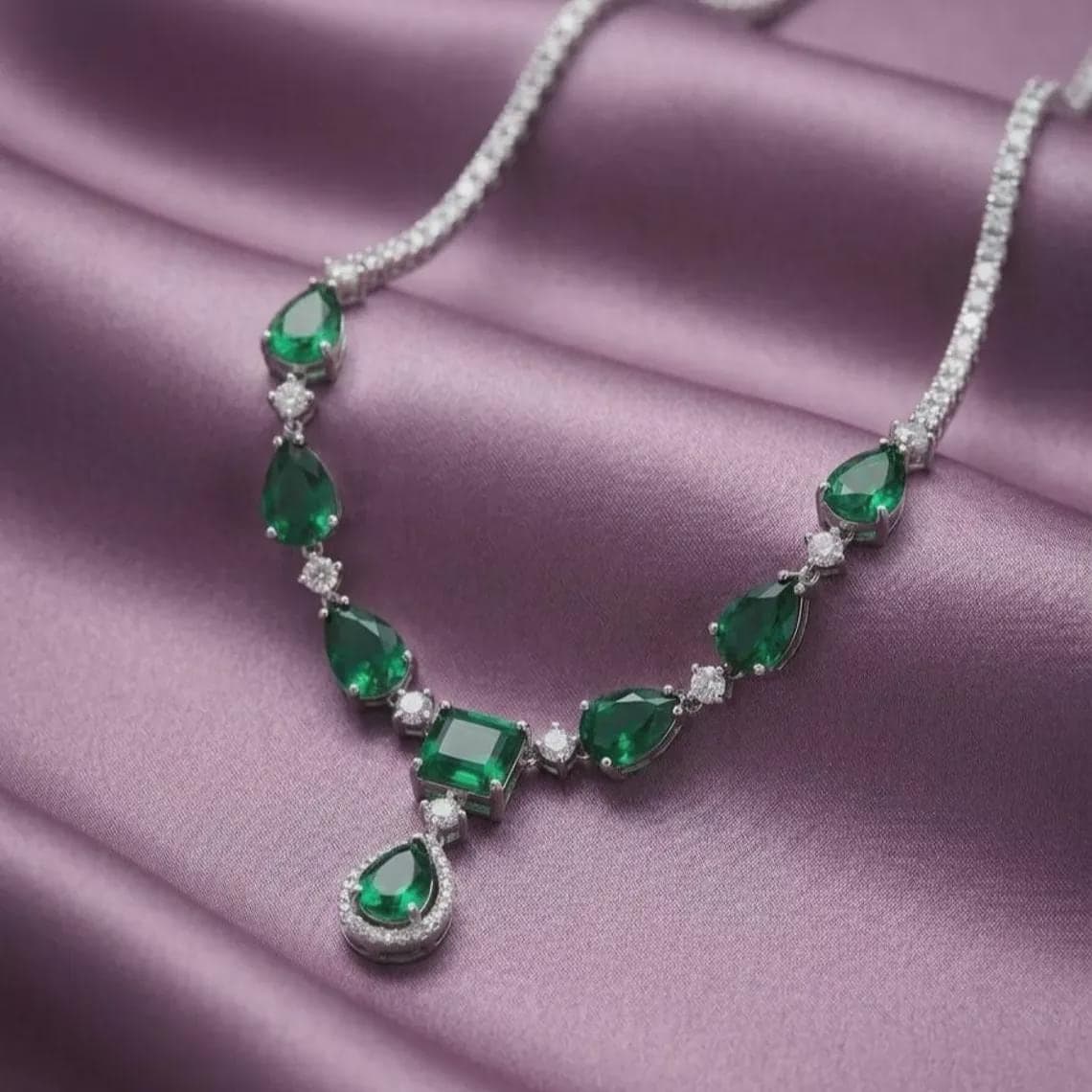 Eternal Elegance Emerald & Diamond Statement Necklace 14K