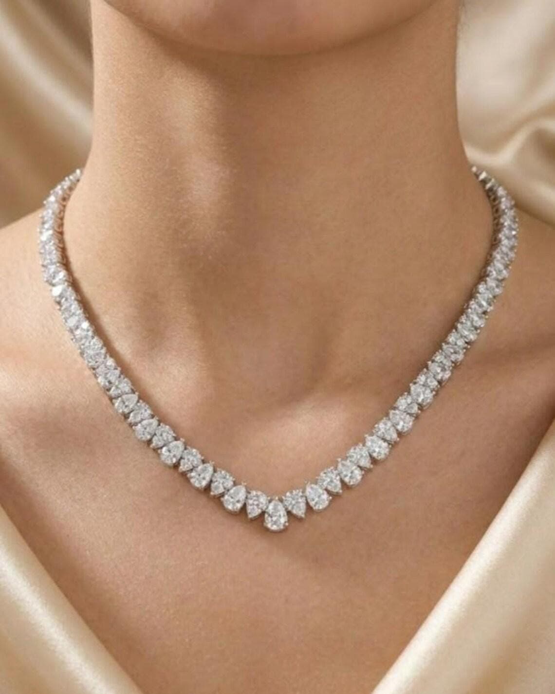 Pear Cut Diamond Tennis Necklace