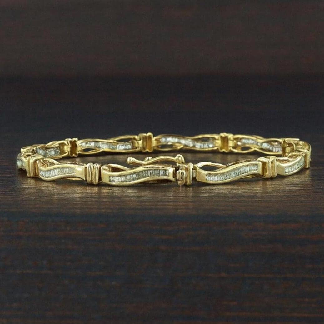 Gold Wavy Baguette Diamond Tennis Bracelet