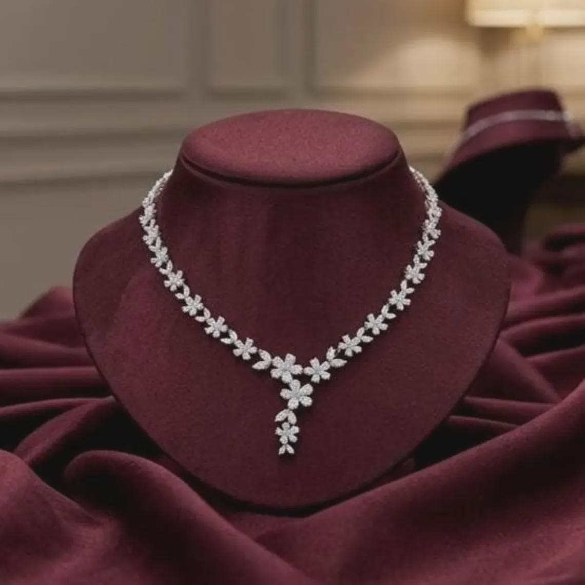 Regal Marquise Floral Garland Diamond/Moissanite Necklace 14K Gold — View 2