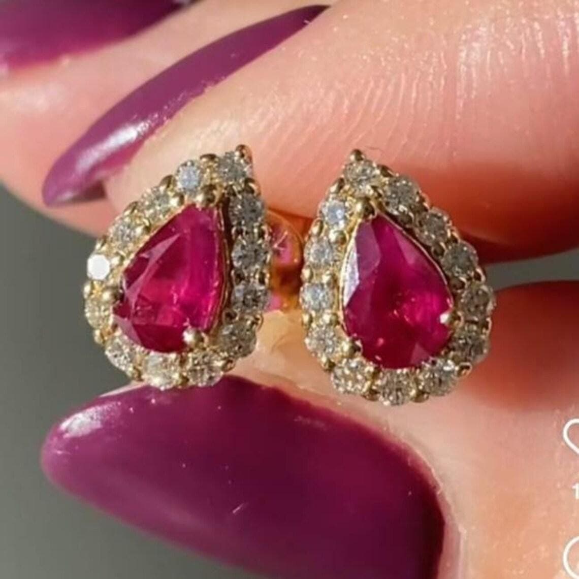 Ruby Teardrop Stud Earrings