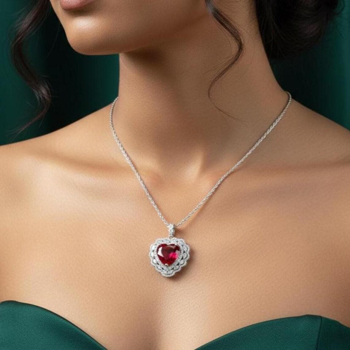 Heart Cut Ruby Halo Pendant — View 4