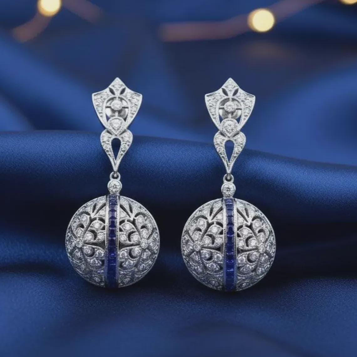 Art Deco Diamond Sapphire Drop Earrings