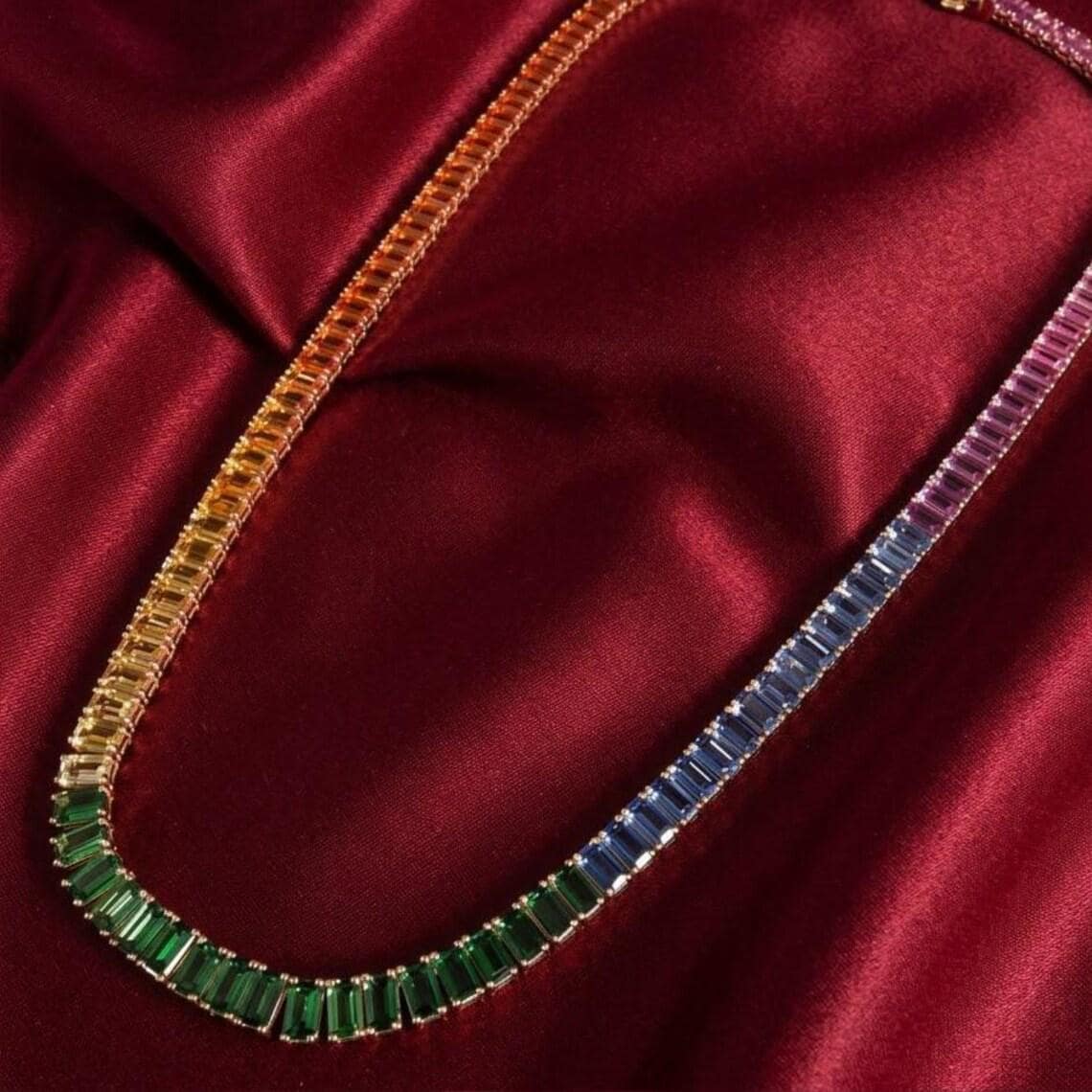 Rainbow Emerald Tennis Necklace