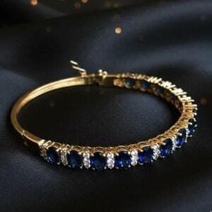 14K Gold Plated Blue Sapphire Tennis Bangle — View 3