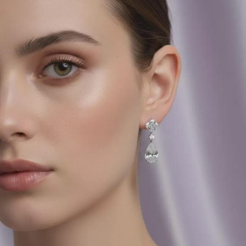 14K Gold Plated Tear Drop Dangling Diamond/Moissanite Women's — View 4