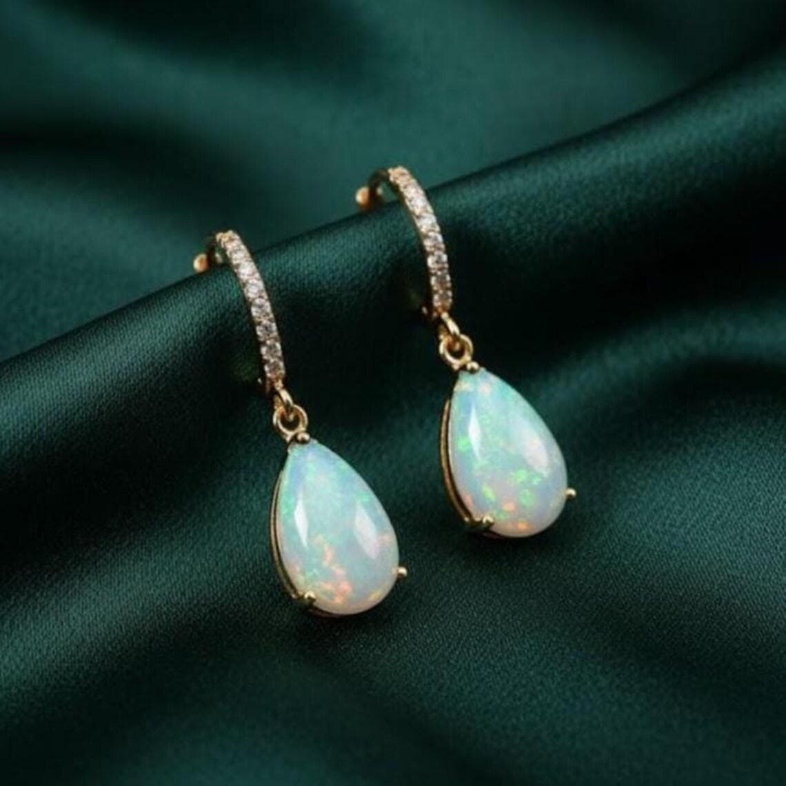 Pear Cut Opal Drop Earrings