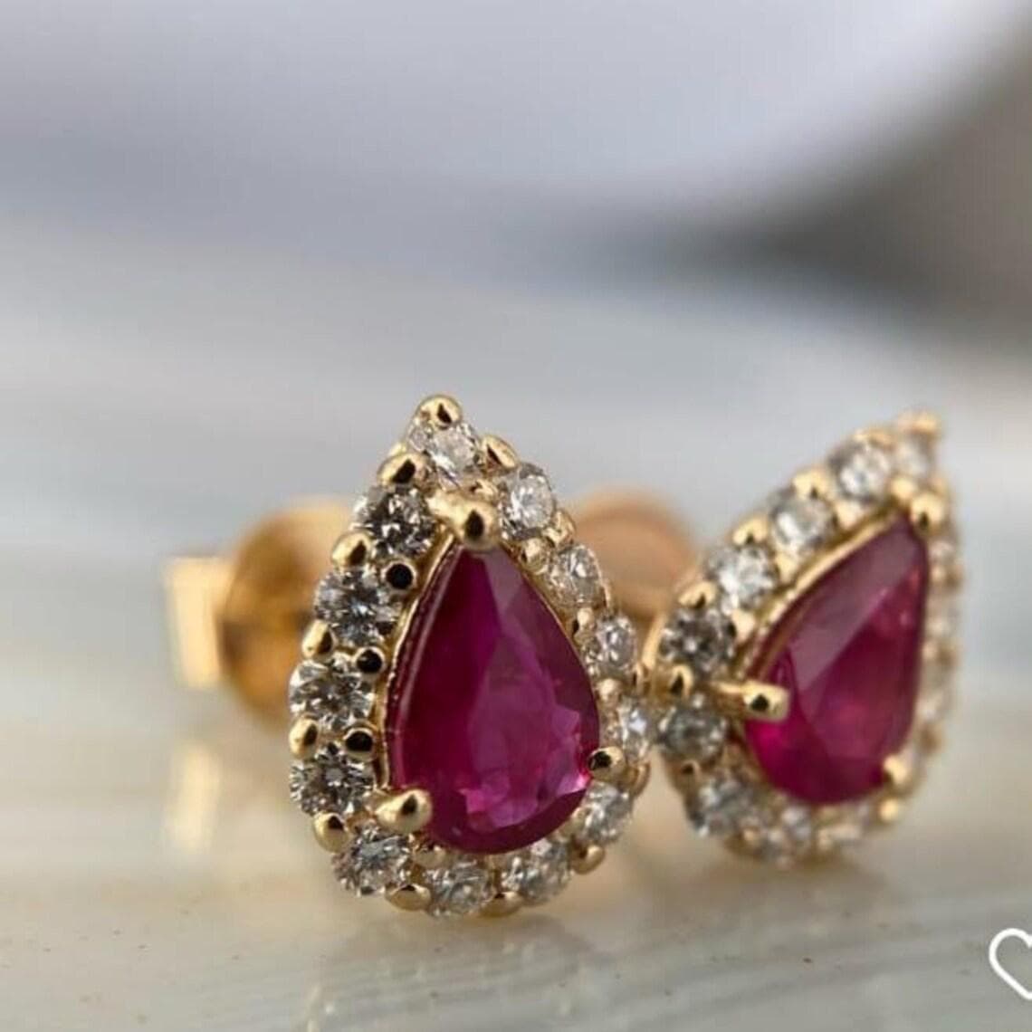 Ruby Teardrop Stud Earrings — View 4