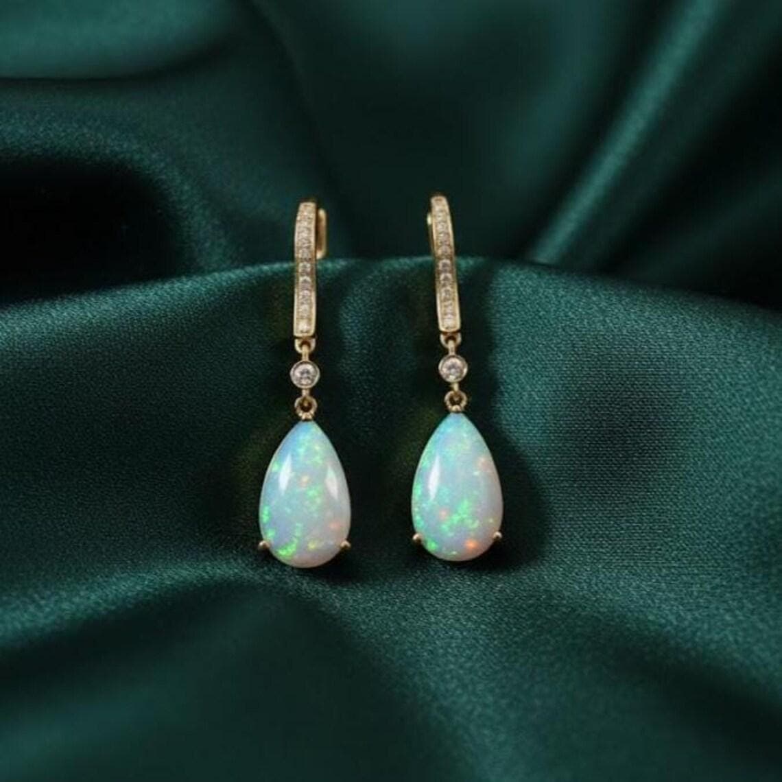 Pear Cut Opal Drop Earrings — View 3