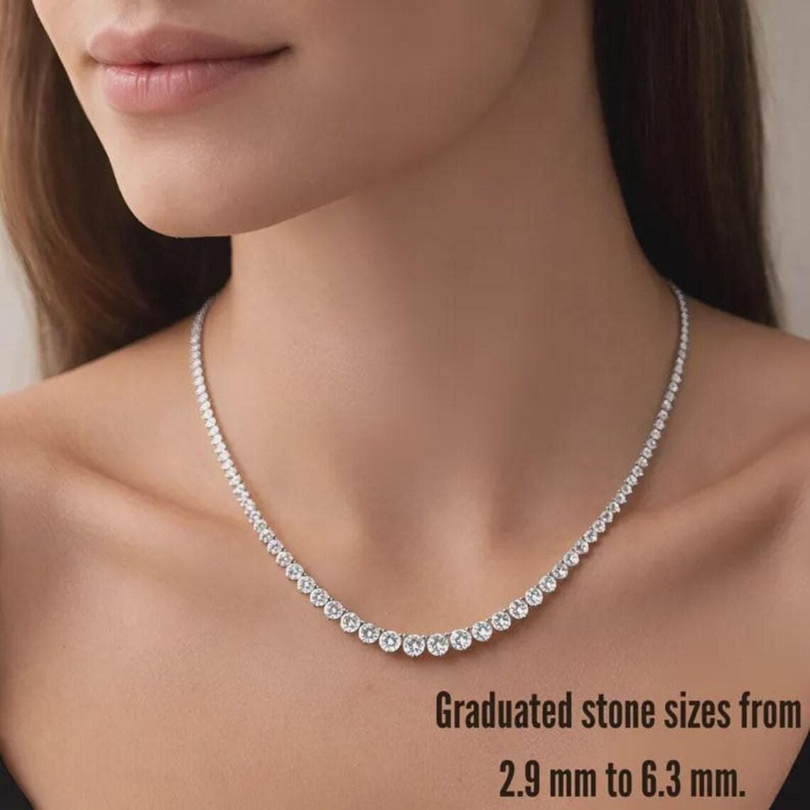 Dainty Pear Cut Diamond Tennis Necklace — View 2