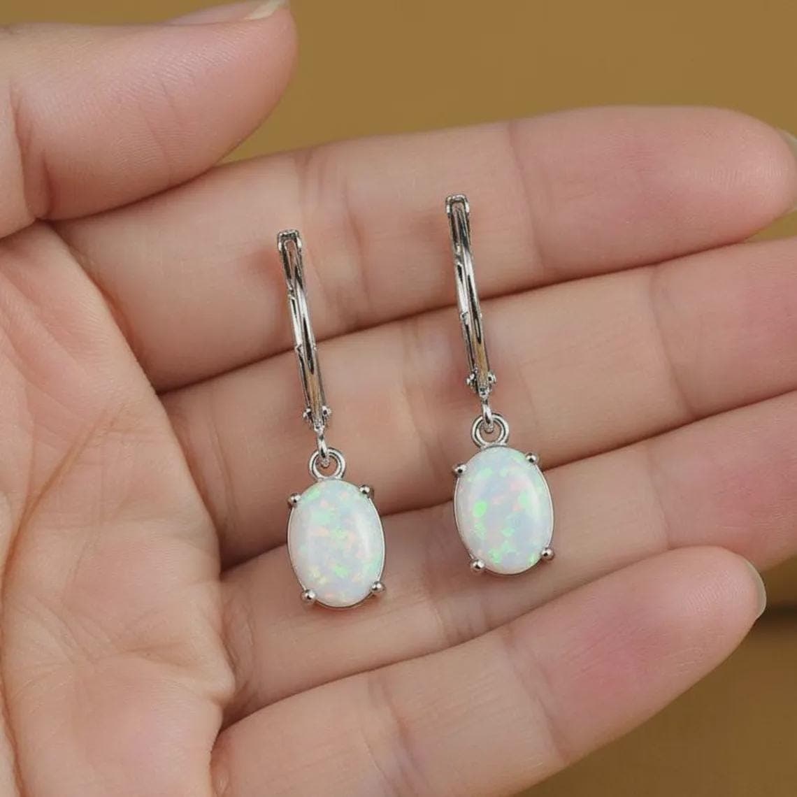 Dainty Oval Fire Opal Boho Bridal Jewelry — View 3