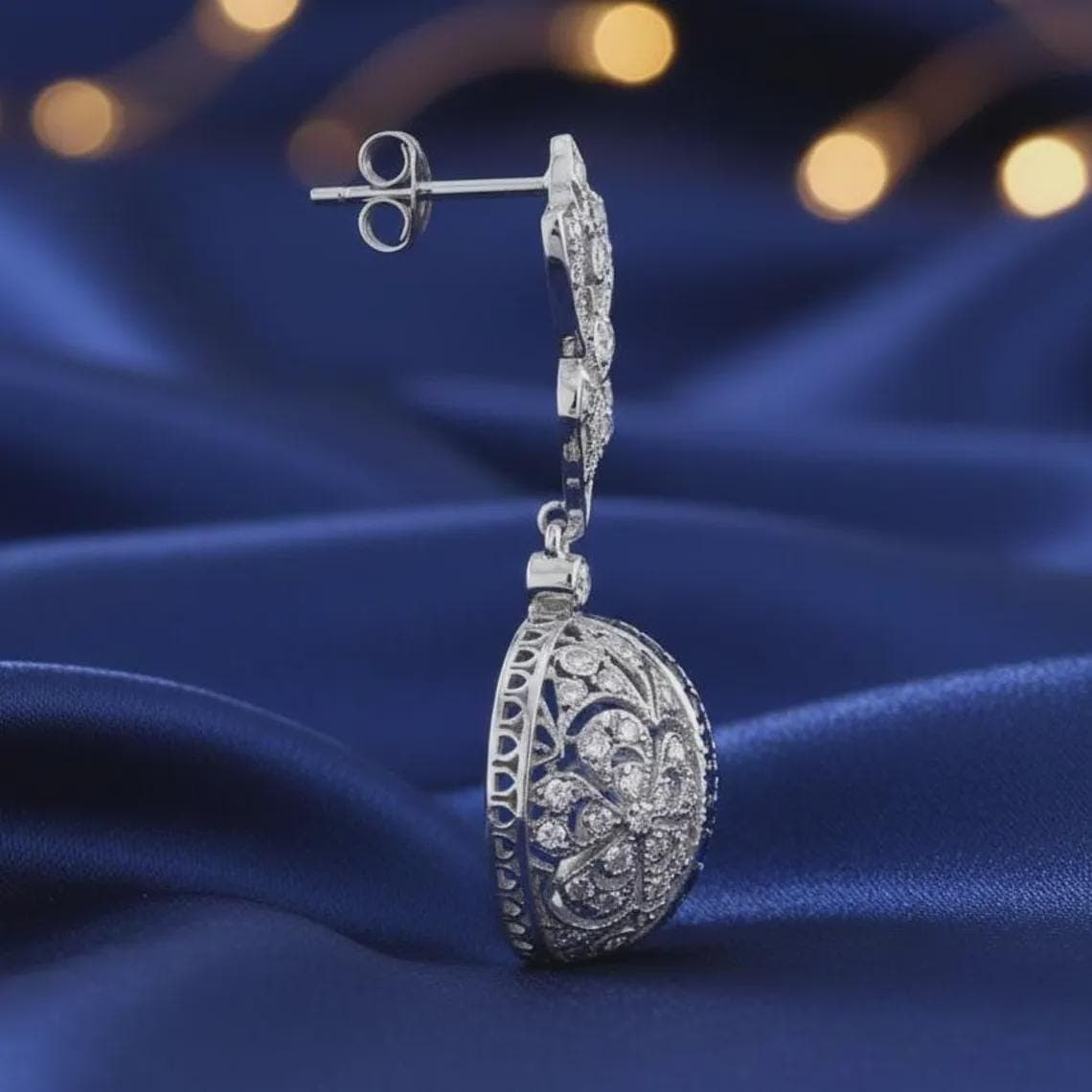 Art Deco Diamond Sapphire Drop Earrings — View 2