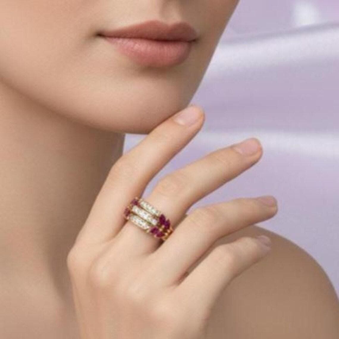 Luxury Pink Ruby & Diamond 14K Gold Plated — View 3