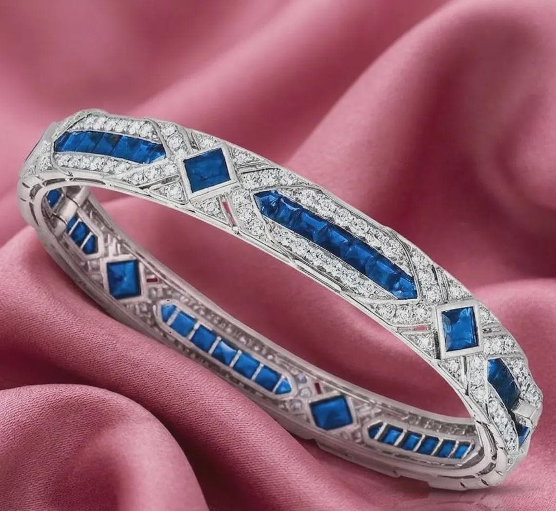 Art Deco Sapphire Baguette Bangle — View 3