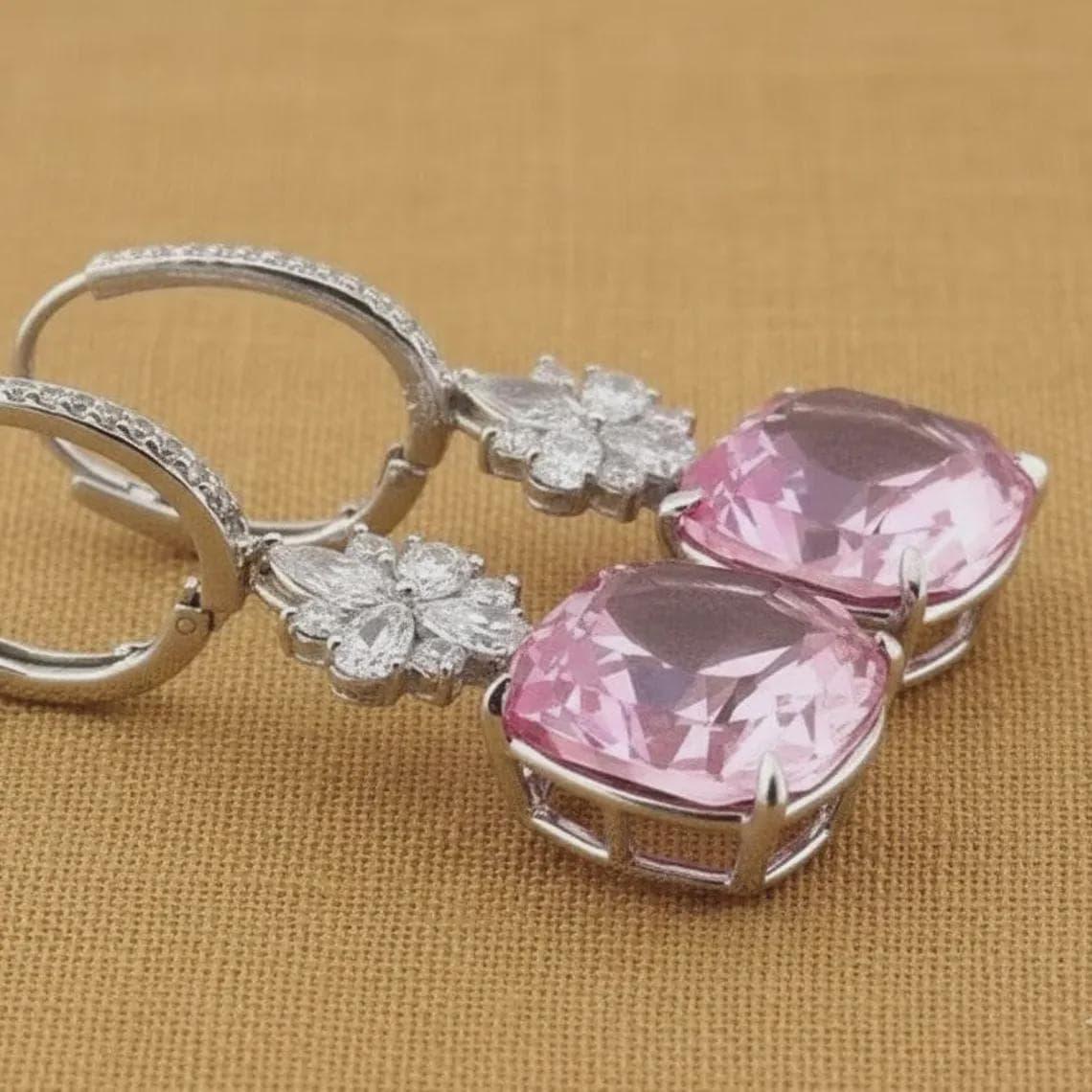 Victorian Style Cushion Cut Pink Sapphire Dangles — View 5