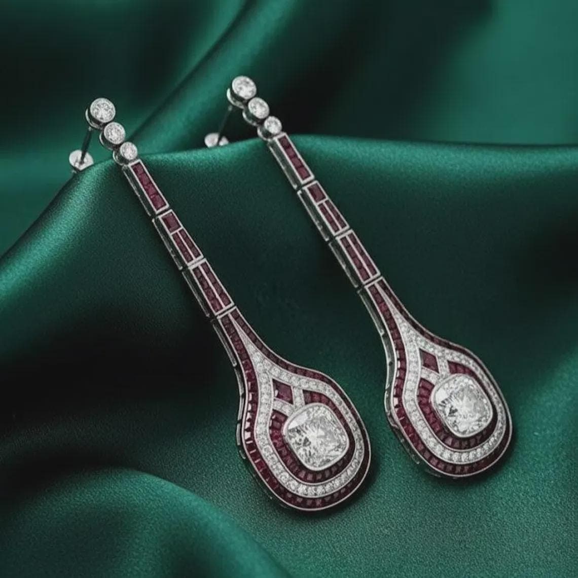 Art Deco Ruby Diamond Earrings — View 4