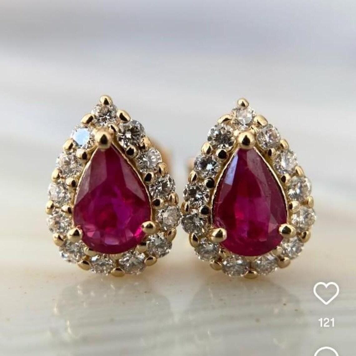 Ruby Teardrop Stud Earrings — View 5