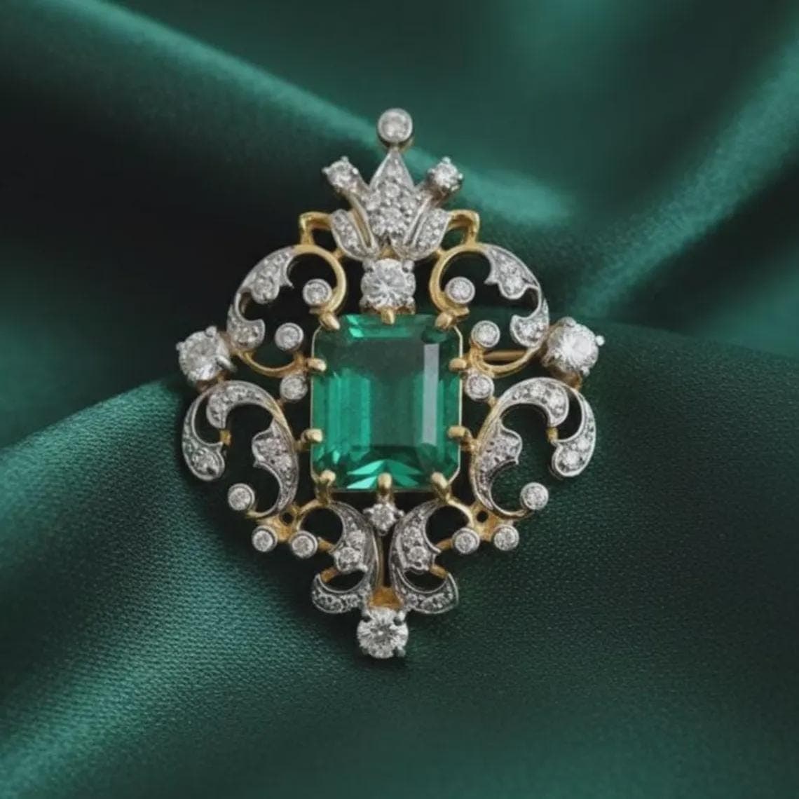 Emerald Diamond Brooch